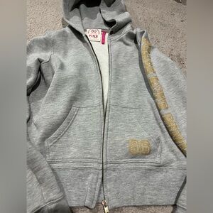 PINK Victoria's Secret Heather Gray Zip Hoodie with Gold Accent